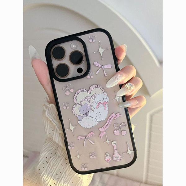 

Black Bowknot Kitten Frame for iPhone 13-17 Pro Max Acrylic Cases 15 Pro Max