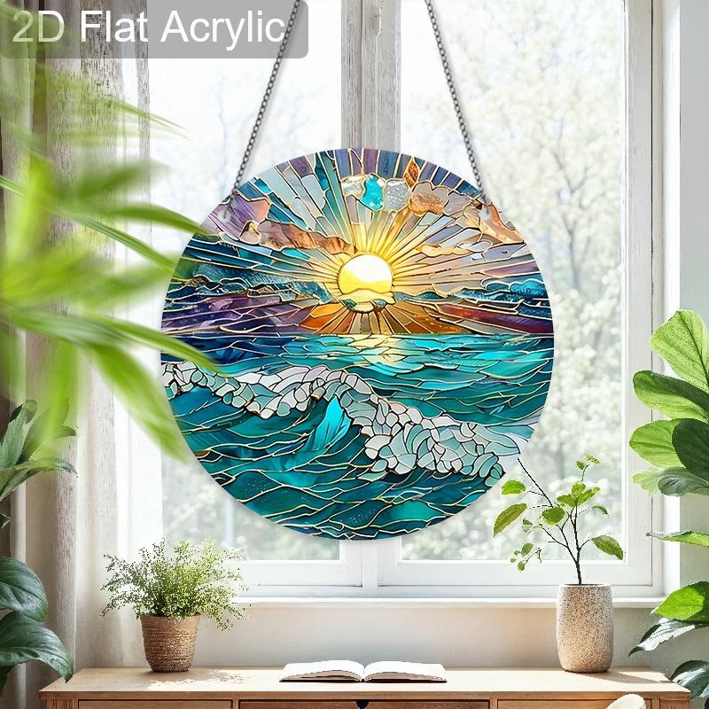 Acrylic Ocean Sunset Suncatcher Stained Glass Effect Window Hanging Ornament Nature Lover Gifts