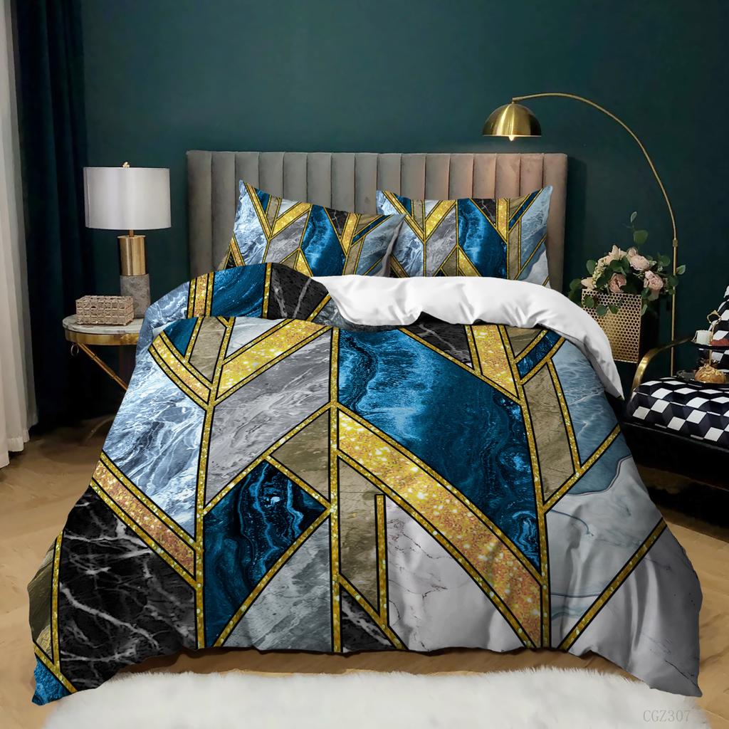 3D Digital Printing Thousand Bird Grid Marble Grid Bed Three-Piece Quilt Cover Sheets