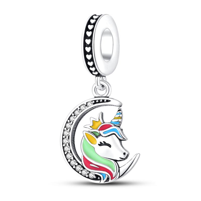 Sweet Romance 925 Silver Rainbow Unicorn Charms Beads Fit 3mm Bracelets DIY Jewelry Making Shining Dreamy