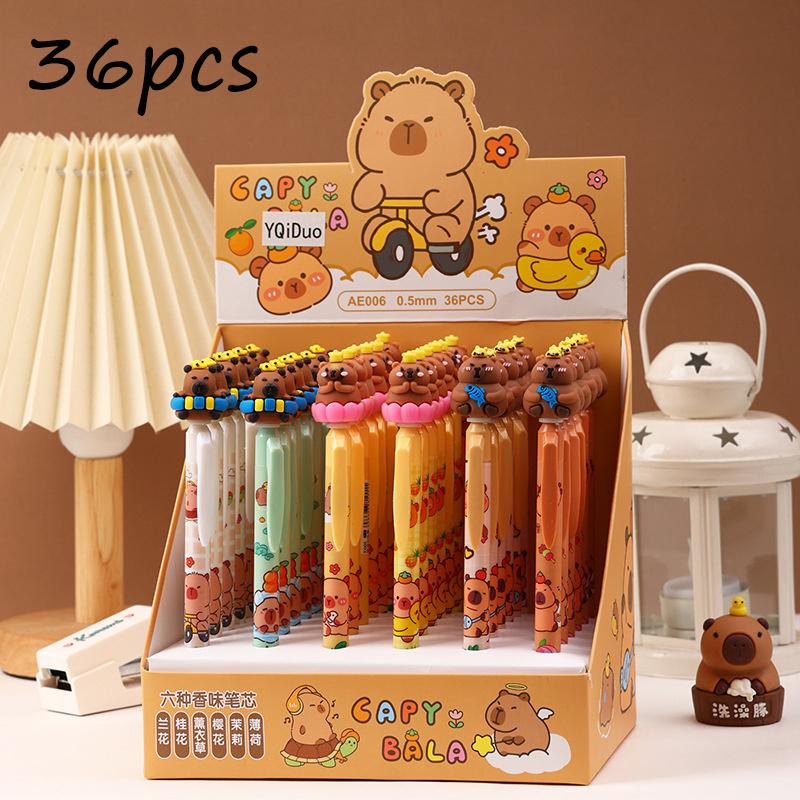 36 Pcs with Box Cute Capybara Push Neutral Pen Cartoon ST Signature Pen Student Writing Stationery 0.5mm Black Back To School Season