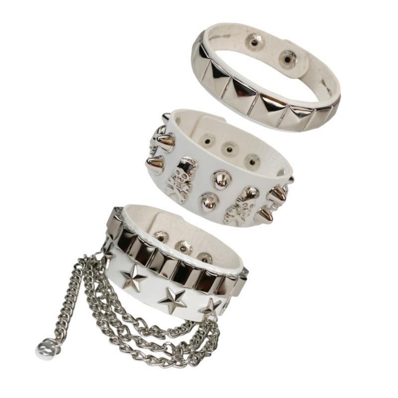 3pcs /1pcsMen'S Punk Rock Studded Bracelet Set, PU Leather Bracelet, There May Be Slight Color Differences, Please Refer