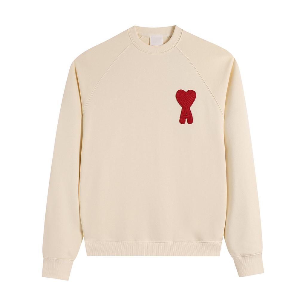 Unisex Crew Neck Sweatshirt Multi Colors with Heart & A Embroidery Casual Pullover for Men Women
