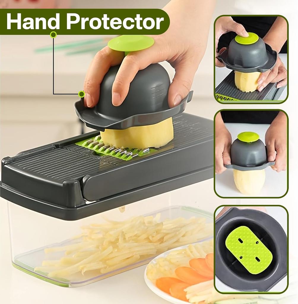 16-in-1 Chopper and Slicer—Vegetable Dicer, Mandoline Slicer, Spiralizer, Equipped with 8 Stainless Steel Blades, Includes Food Storage Container Less