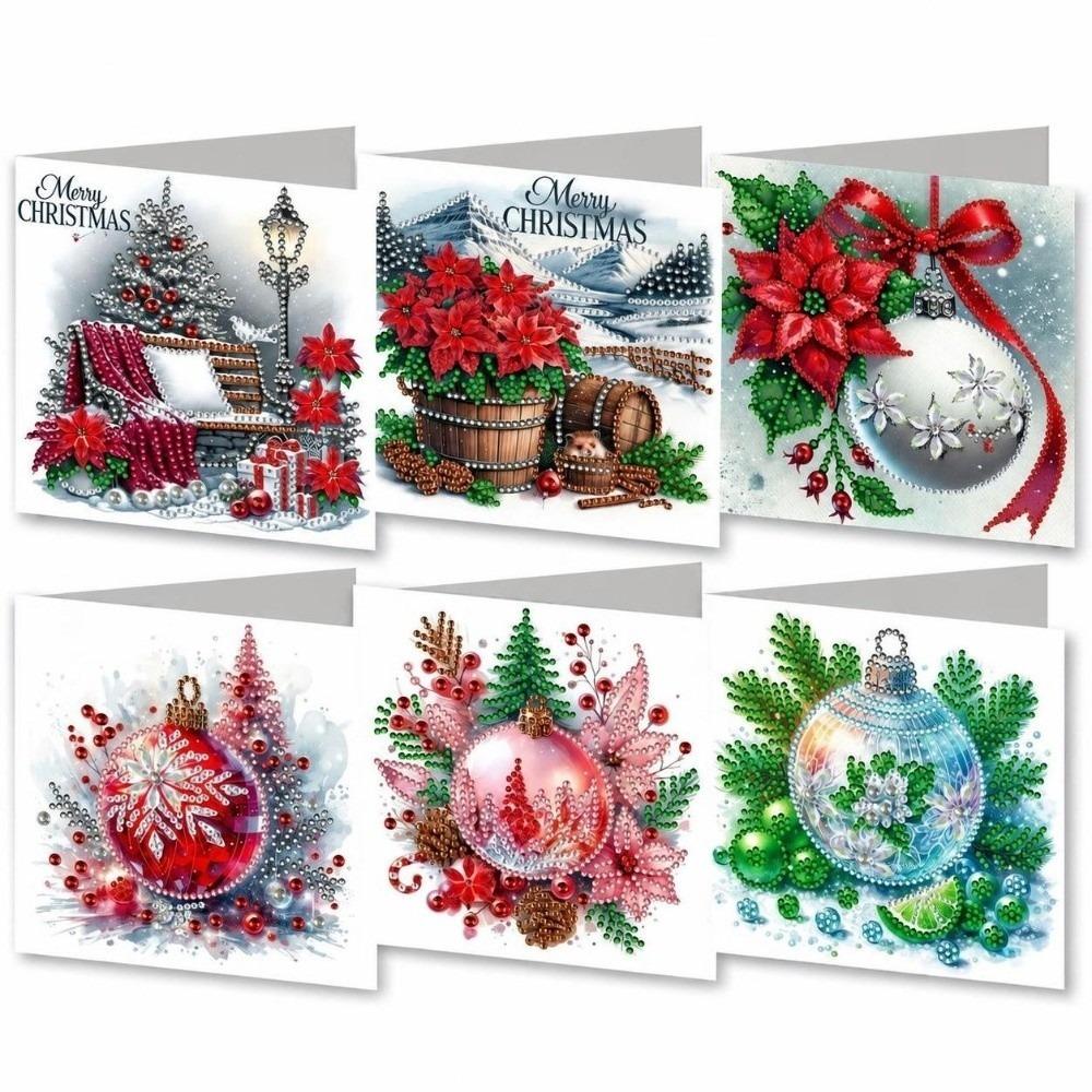 6Pcs/Set 2D Flat DIY Diamond Painting Greeting Card Kit Rhinestone Decorated Flower Pattern Diamond Painting Greeting Cards