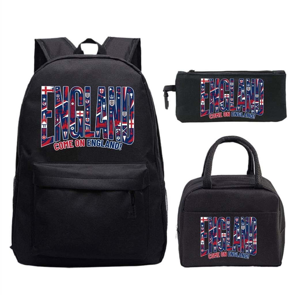 Modisches Fußballliebhaber 3-teiliges Set Vintage England USA Buchstaben Druck Lunchtaschen Rucksack 3-teilige Sets Jungen Mädchen Lässiger Rucksack Geschenke