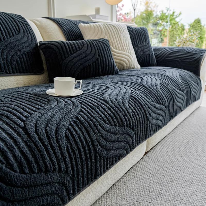 Autumn and Winter Shu cotton plush seat cushion, high-grade sofa cushion cover cloth towel, straight row leather sofa cover towel