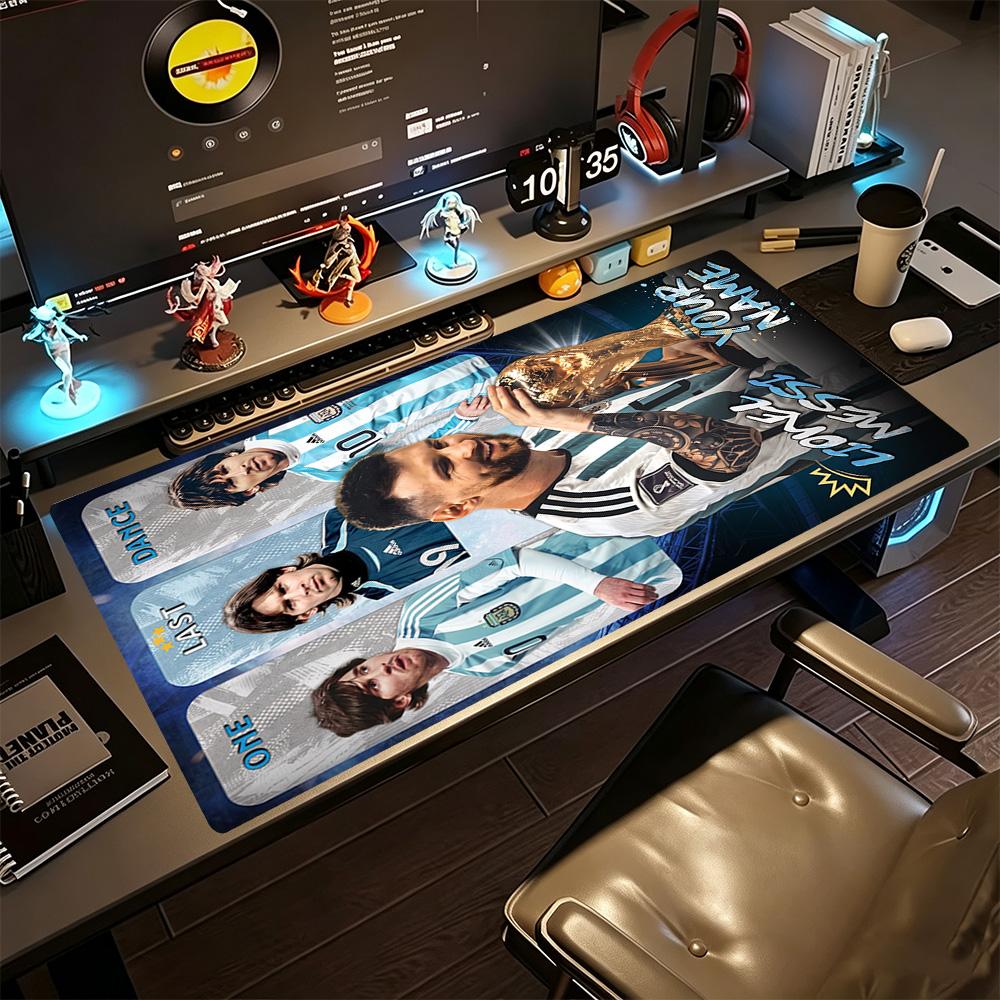 Football Messi Customize Your Name Mouse Pad Keyboard Pad HD Print Desk Pad Non-Slip Rubber Bottom Perfect Gift for Gamers