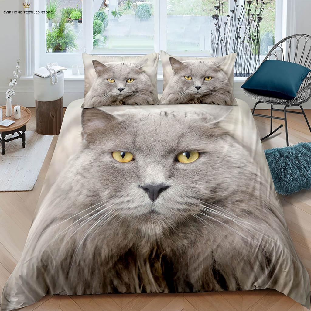 Süße Weltraumkatze Tier 3D-Druck Bettbezug Bettwäsche-Set Weicher und bequemer Bettbezug Kissenbezug 3 Teile