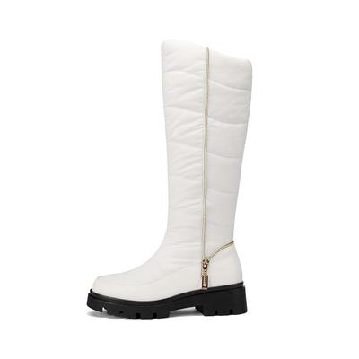 PU Down Boots Cold-resistant Winter Shoes Med Heels Size 44 Super Size Snow Boots Zipper Round Toe Keep Warm Thigh High Boots