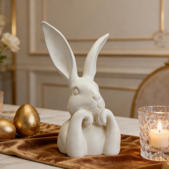 Easter Bunny Figurine Cute Rabbit Holding Face Statue 3D Printed Bunny Ornament for Living Room Bedroom Bookshelf Desktop Shelf Decor