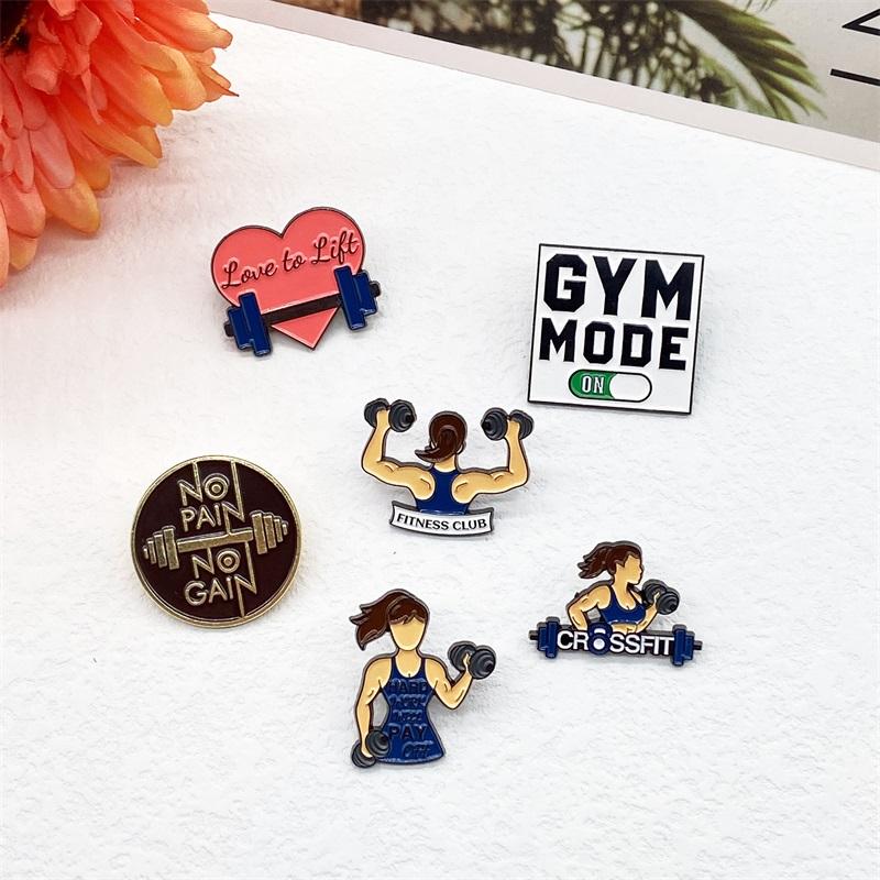 Creative Sports Fitness Around Girls Anti-dumbbell Design Alloy Enamel Brooch Exquisite Fashion Badge Pin Jewelry Accessories