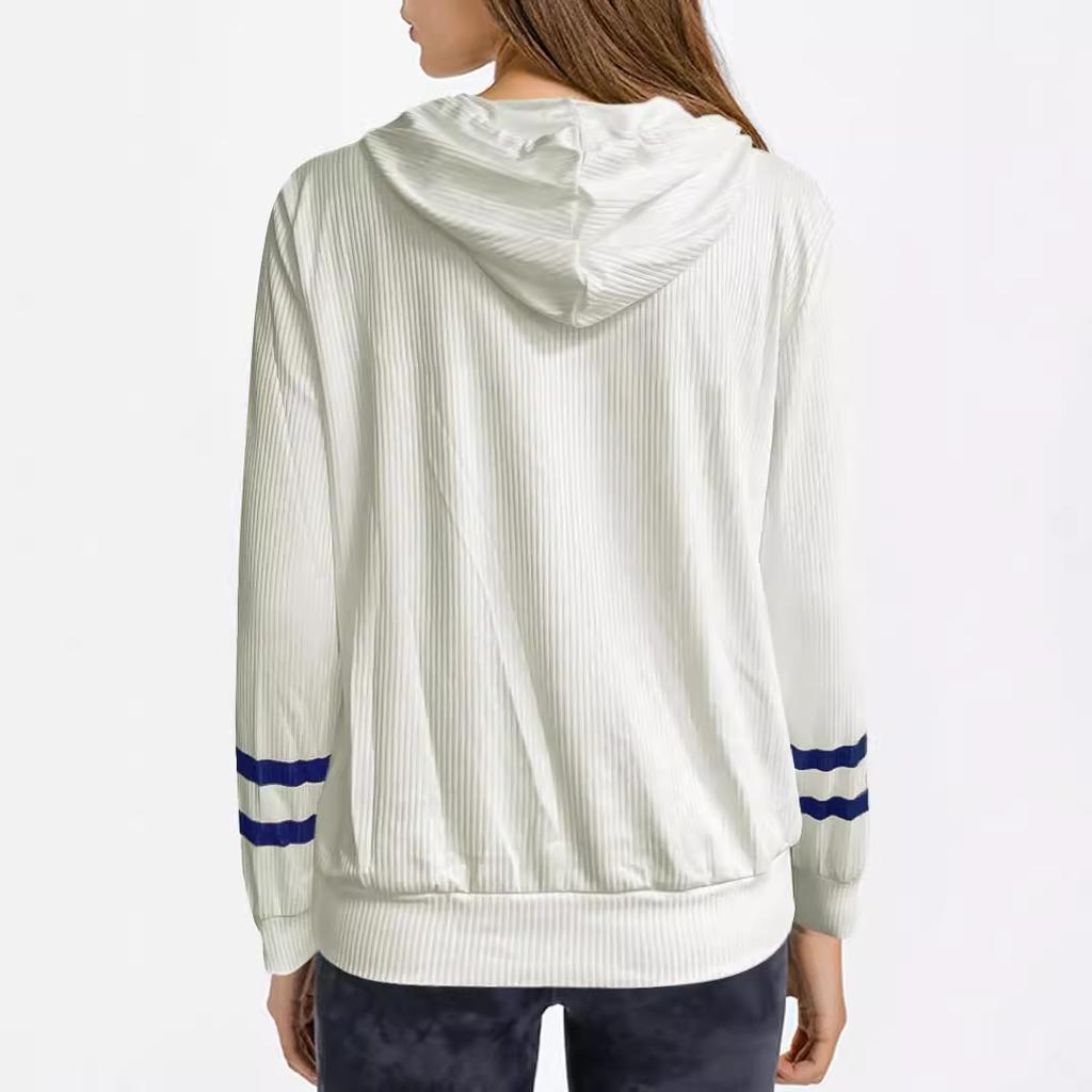 Women's Long Sleeve V-Neck Casual Printed Button Hooded Sweatshirt