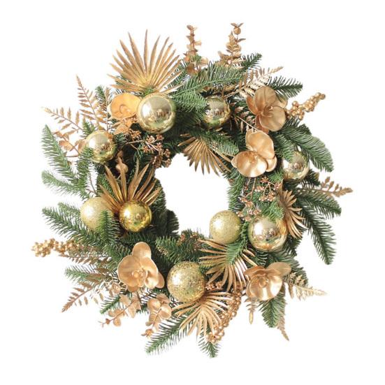 

20 Рождественский венок для входной двери Искусственный венок с шарами Золотые цветы Листья Ягоды Сосновые иголки для двери окна камина Зима золотистый