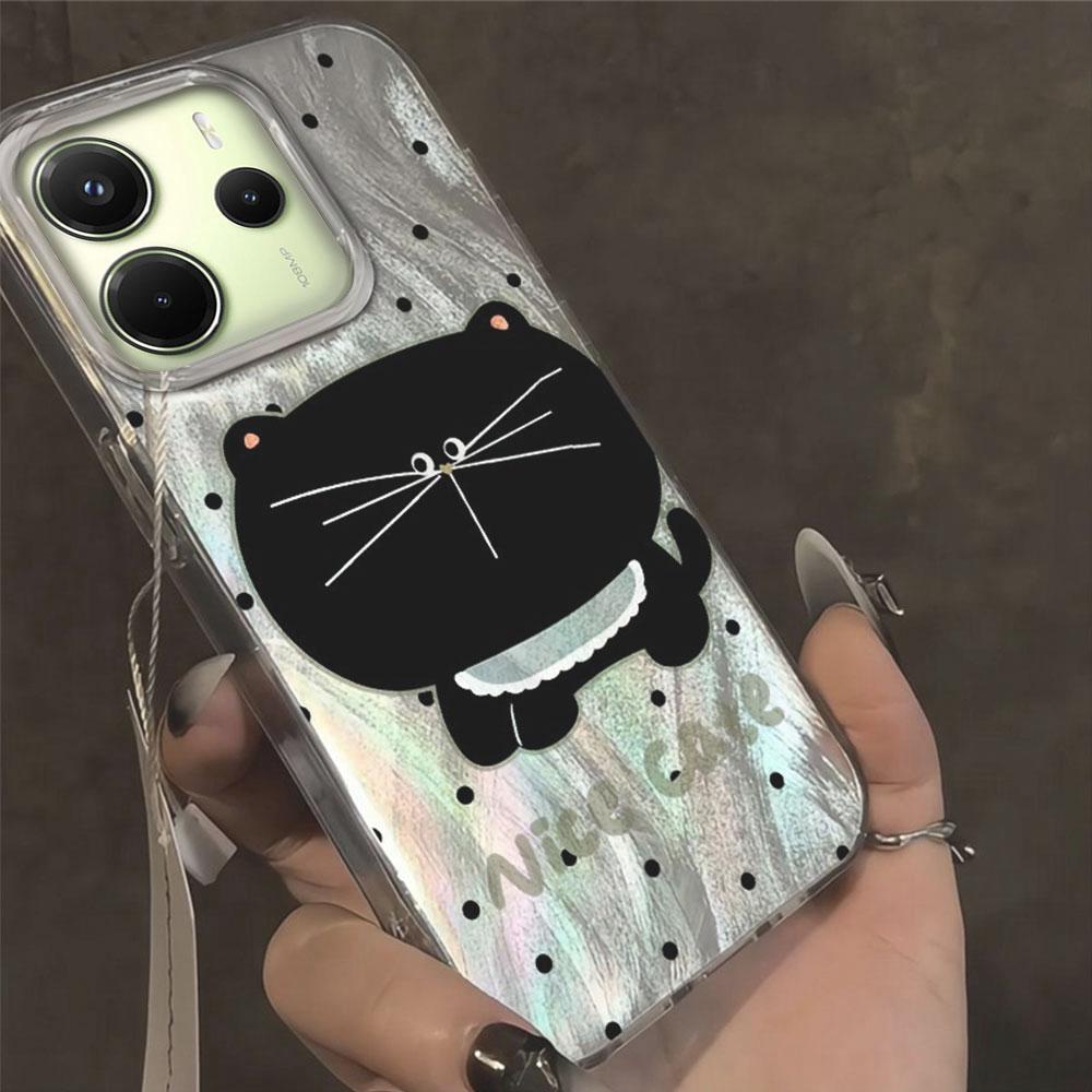 Big Headed Black Cat Circular Dots Phone Case for Xiaomi Redmi 13C 14C A5 A3 A4 A3X Note 14 13 12 11 11S 10 Pro Silicone Cover