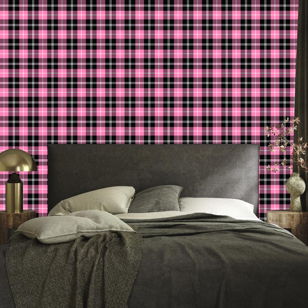 Pink Plaid Wallpaper, Purple, Powder Pink and Black, 50x1000