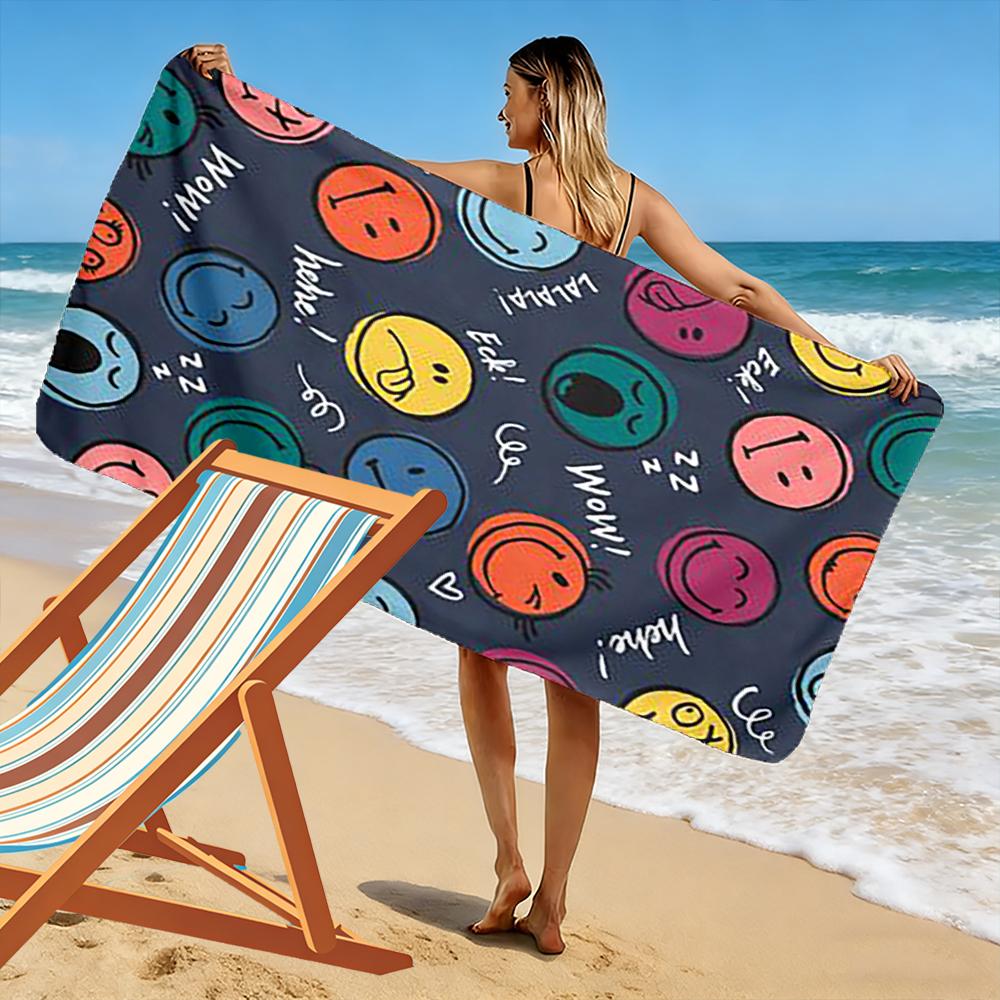 Buntes Smiley-Gesichter Muster Strandtuch schnelltrocknend für Reise Outdoor-Sport Joggen Strand und Schwimmen