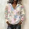 Women's Long Sleeve Color Block Print Pullover Hoodie with