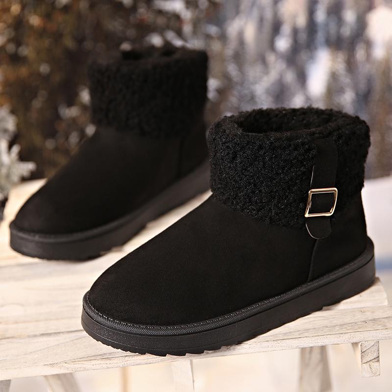 Fashion Buckle Decor Women's Platform Snow Boots 2025 Winter Non Slip Warm Plush Ankle Boots Women Comfort Slip On Cotton Shoes Woman