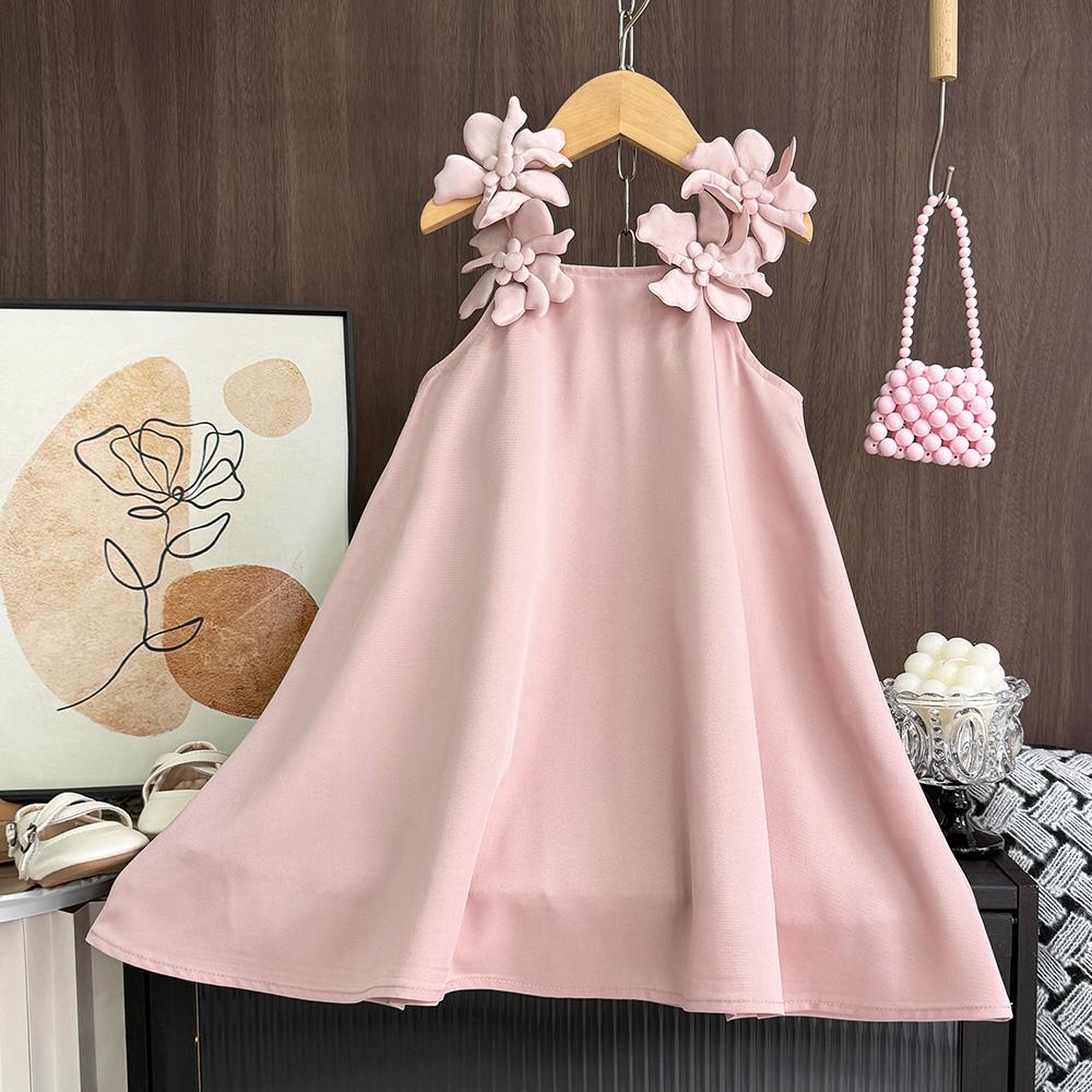 Summer Korean Version Baby Girl Casual Solid Color Dress White Decoration Fashion Temperament Princess