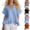 Women's Ruffled V-Neck Shirt Fashionable Casual Short-Sleeved Top