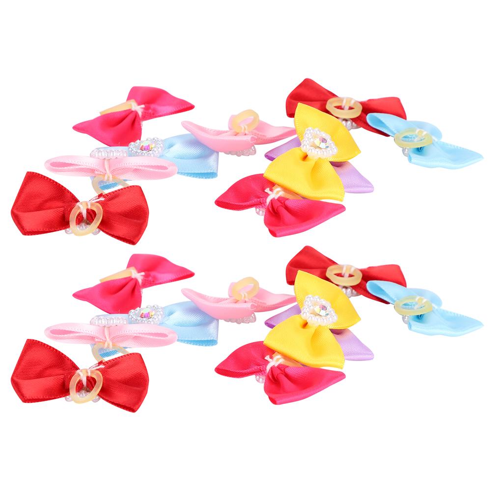 20Pcs Handsewn Cute Pet Hair Bows Grooming Bows Lovely Bowknot with Rubber Bands for Pet