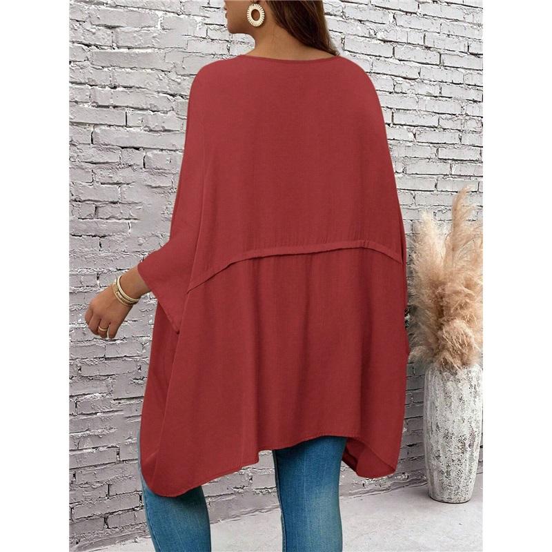 New Plus Size Women's Seven Quarter Sleeve Round Neck Top Made Of Polyester High Elasticity Loose Irregular T-shirt