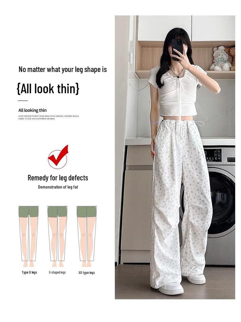 Damen High-Waist Hosen mit Blumenmuster und weitem Bein - Figurschmeichelndes Straight-Leg-Design für Frühling und Herbst