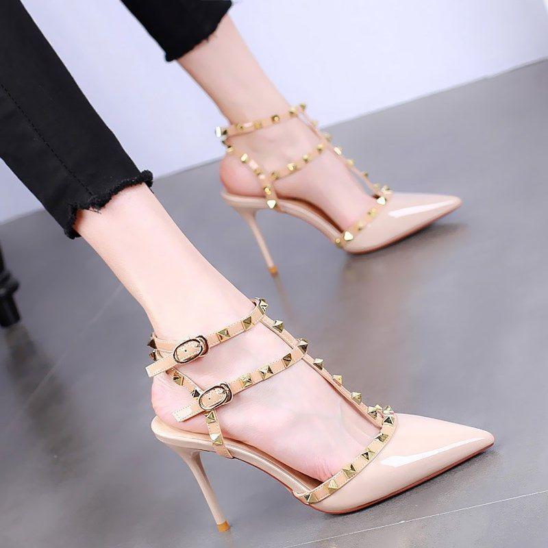 Pointed High Heels Women's Thin Heels Spring 2025 New 42 Large Size Niche Sandals Women's Bag Head Rivets Versatile