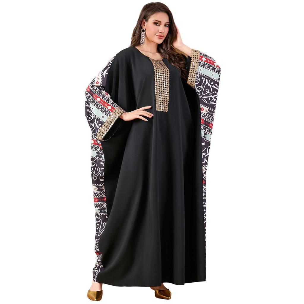 Plus Size Women's Traditional Arabic Digital Print Abaya Dress