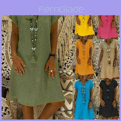 Robe Tunique Midi Élégante d'Été à Manches Courtes et Col en V pour Mode Grande Taille