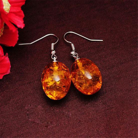 Vintage Oval Shaped Faux Amber Dangle Hook Earrings Women Piercing Jewelry Gift