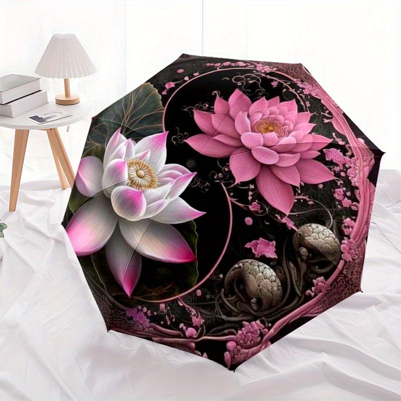 "Lotus Yin Yang Wall Art: Harmony in Bloom Decor"Umbrella, Portable 3-Fold Compact Umbrella for Men & Women ES40
