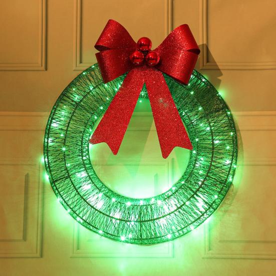 Lighted Christmas Wreath Battery Operated Pre-Lit Wreath with Large Bow And LED Lights for Indoor Outdoor Christmas Holiday Yard Garden Porch Decor
