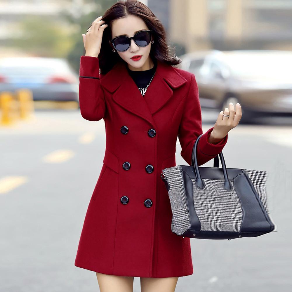 Women Wool Double Breasted Coat Elegant Long Sleeve Work  Fashion Jacket