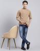 MONTE CARLO Mens Solid Camel Brown High Neck Full Sleeve Pullover