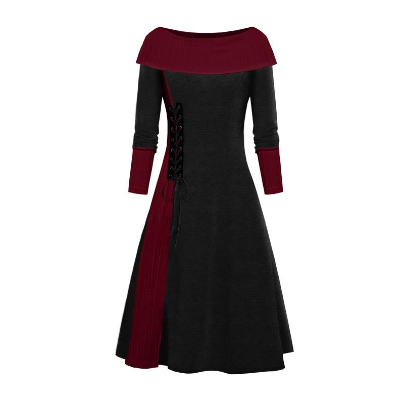 Europe, America, Autumn and Winter Fashion Women's Dress with Long Sleeves and A Shoulder.