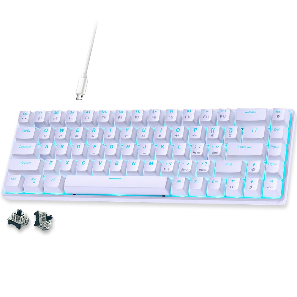 Abucow Mechanical Gaming Black Wired Compact Keyboard with Blue LED Replaceable White Compatible with 60% Keyboard, Switches, Backlight, Keycaps,