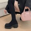 Fashion Stretchy Socks Boots Women 2025 New Versatile Long Tube Knit Over The Knee Block Heel Pointed Toe High Boots Women