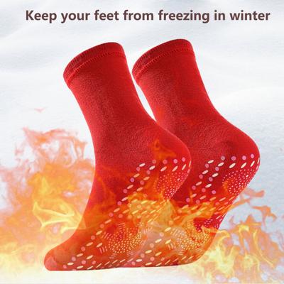 Yousheng 1 Pair Winter Heated Socks Particle Sole Massage Promote Circulation Self-heating Socks Mid-tube High Elasticity Warm Slipper Socks