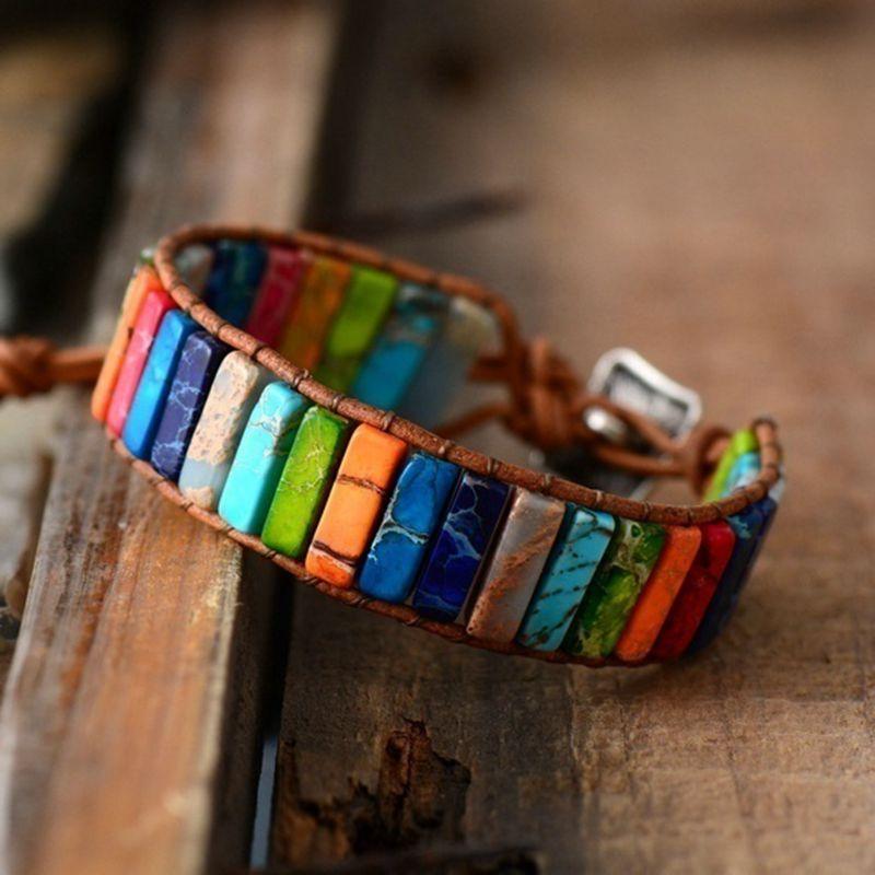 New Ethnic Style Multicolor Natural Gem Leather Bracelets Tibetan Gypsy Beaded Adjustable Bracelet For Women Men Party Jewelry