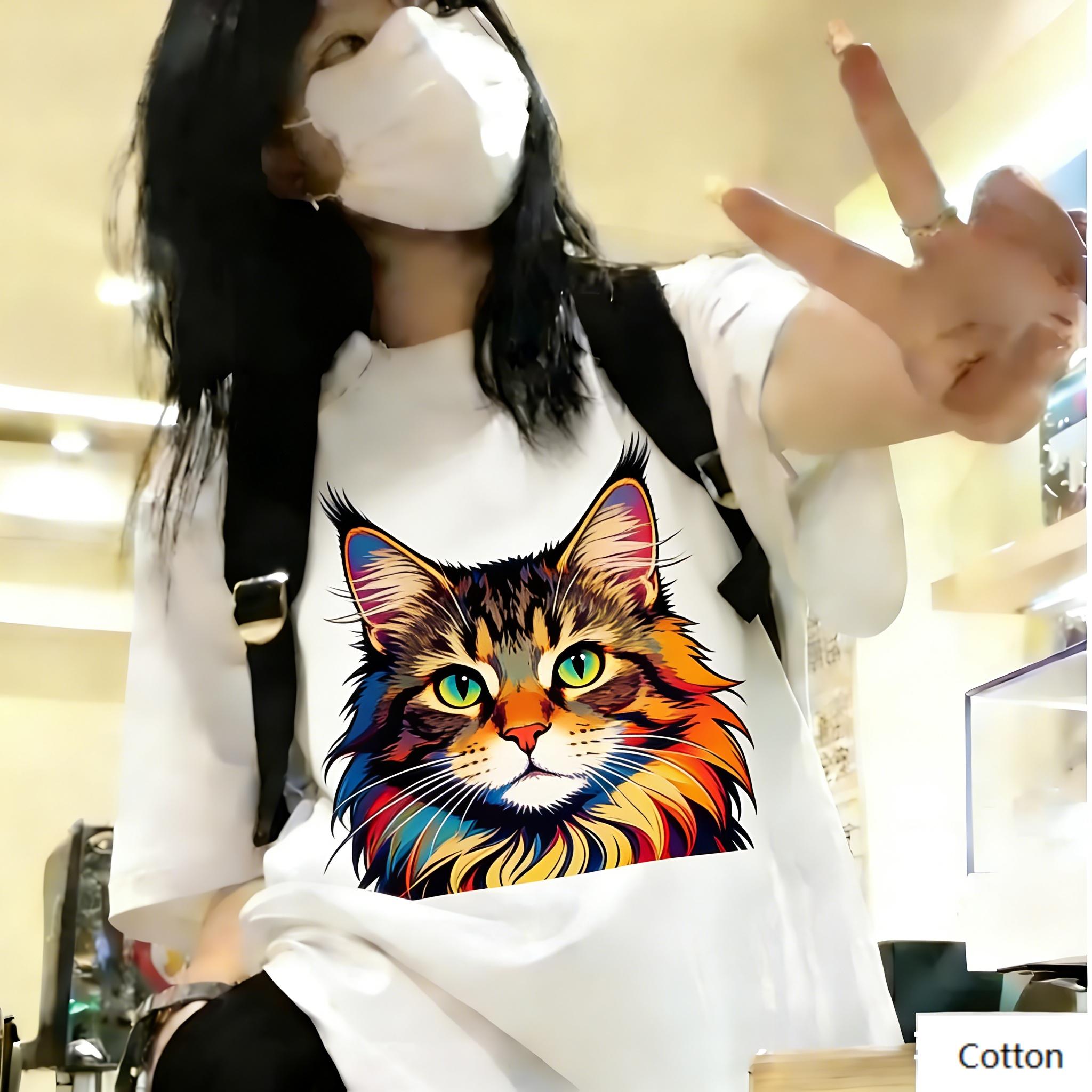 

Fresh Style Unisex Cotton TShirt Featuring Cute Gradient Orange Cat Design Anime Style Top for Trendy Individuals 4XL