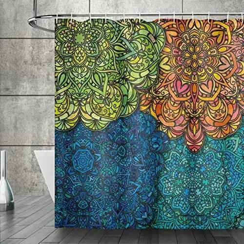 Mandala Boho Dusjforheng Fargerikt Blomstermønstret Baderomsforheng for Hjem Badekar Dekorasjon Vanntett Polyesterstoff med Kroker
