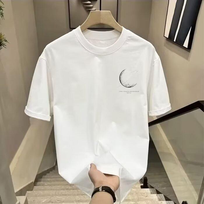 Unisex Trendy White Heavy Cotton Short-Sleeve T-Shirt - Versatile Summer Casual Round Neck Top