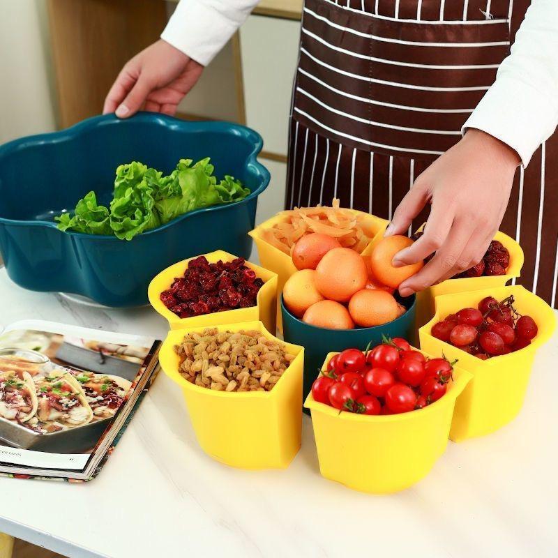 1/2pcs Multi Functional Hot Pot Platter with Double-layer Drain Basin, Large Capacity Rotating Basin, Essential for Hot Pot