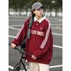 Women's Plus Size Retro Polo Collar Sweatshirt: Loose-Fit, Slimming, Long-Sleeved Top for Spring and Autumn