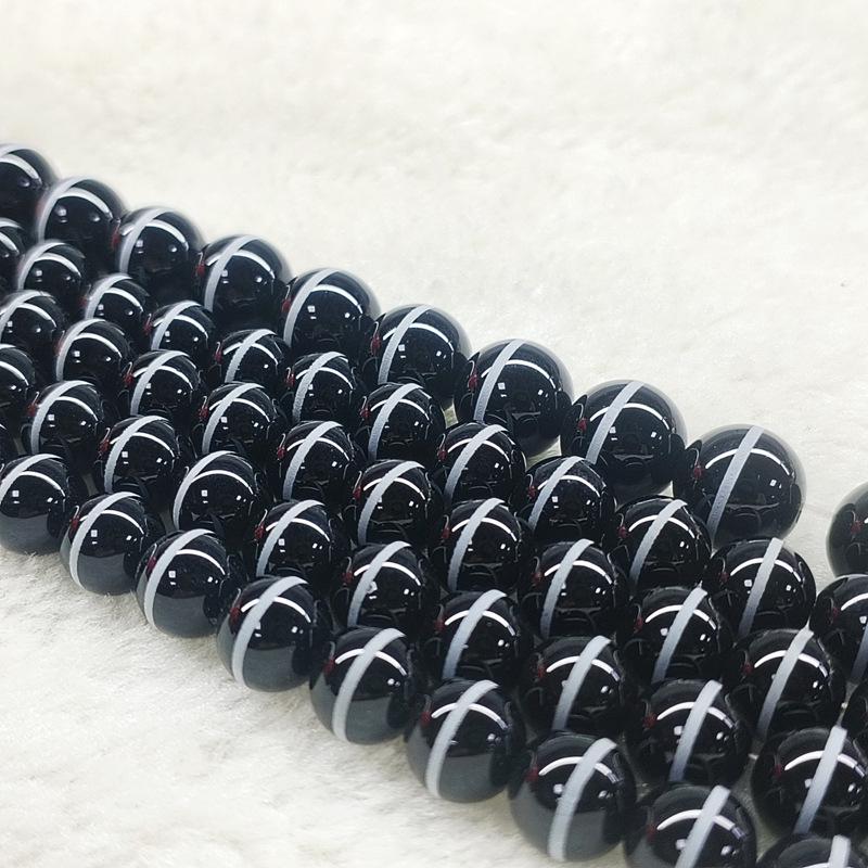 

Натуральні чорно-білі агатові намистини Дзі круглої форми для виготовлення прикрас ручної роботи 8mm ~48 beads