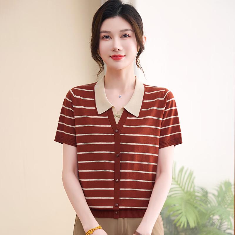 Hengyuanxiang Women s Lyocell Tencel Striped Polo Knit Top 115