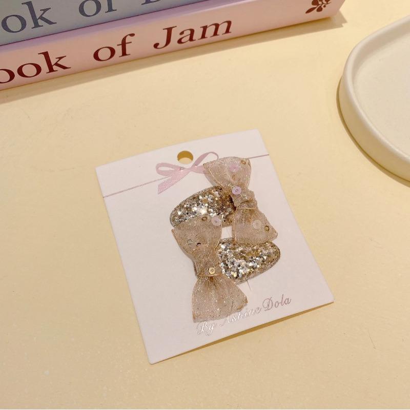 1pair Newfashion Glitter Headwear Clip for Children Baby Girl Princess Series Kawaii Cute Hairpin Mesh Bow Side Clip Headwear