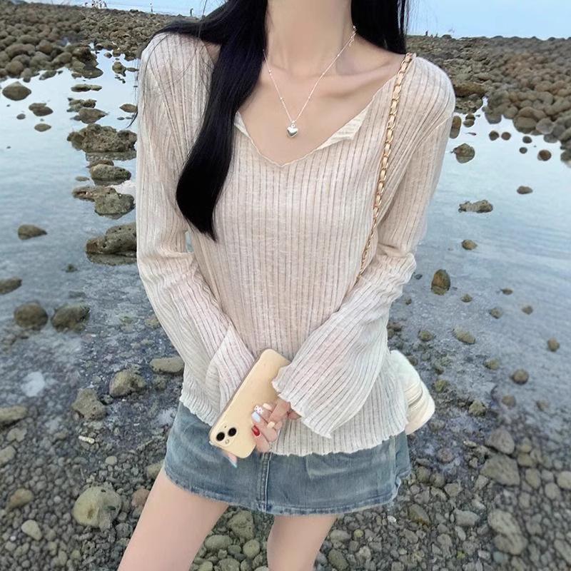 Sheer V-Neck Ruffle Trim Cardigan: Slimming Long Sleeve Sun Protection Top for Women